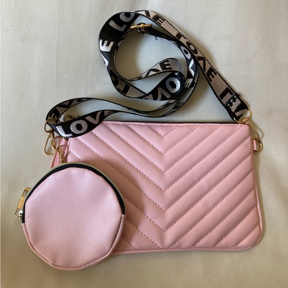 Pink Quilted Crossbody Bag with Coin Pouch and Adjustable Strap - Picture 4 of 5